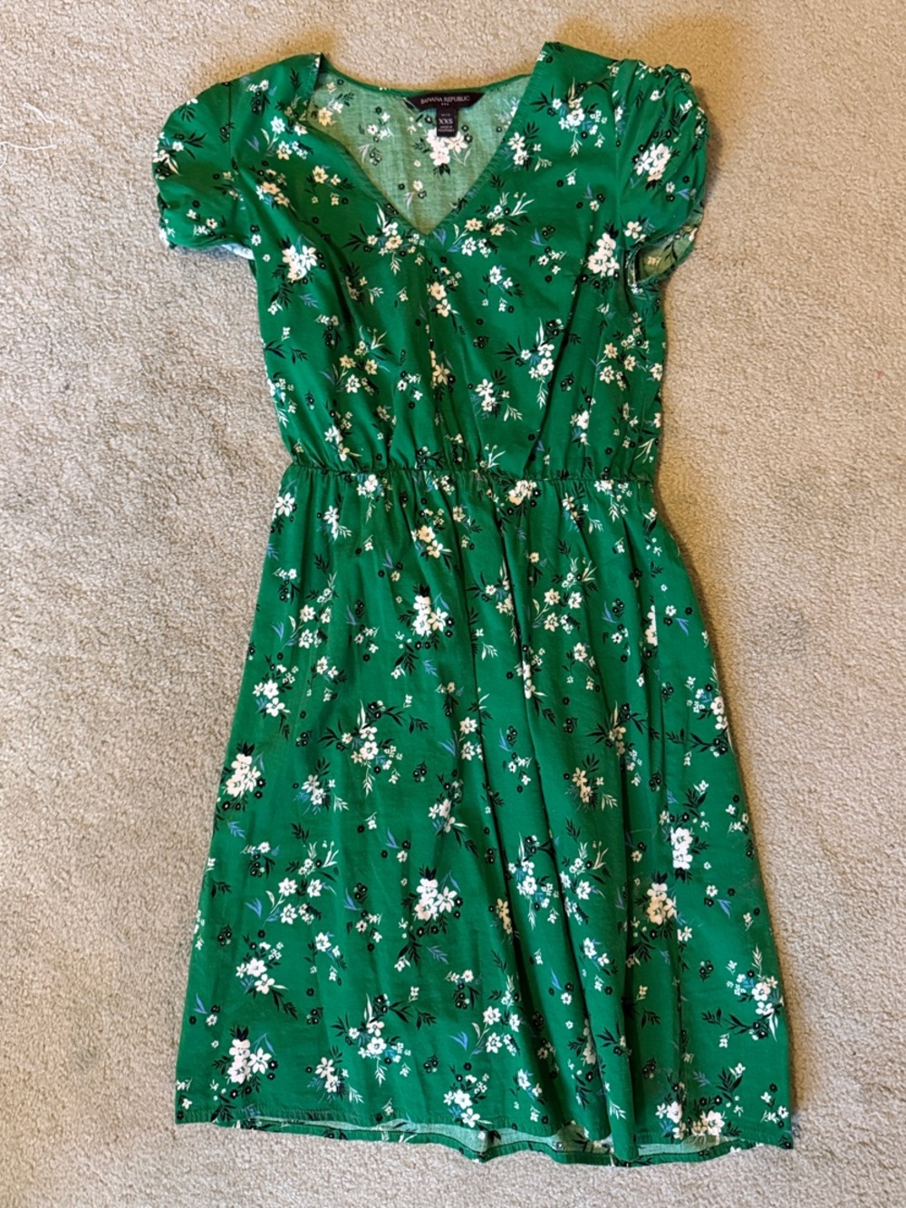 Banana Republic Green Floral V-Neck Mini Dress